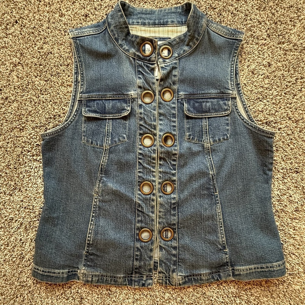 Live A Little Women's Denim Vest Size M,  Eyelet Front, boho, festival, western